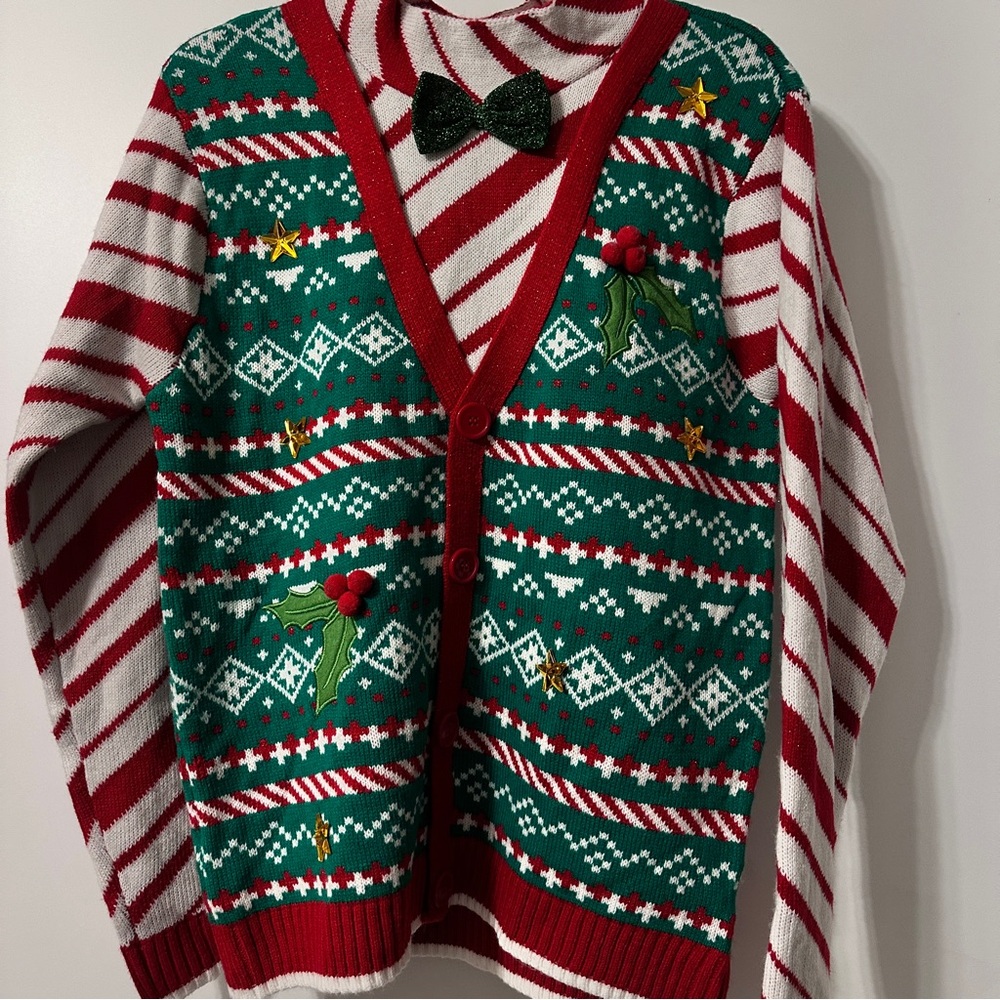 Festive Candy Cane Red and Green Holiday Vest 2 in 1 Sweater IW-541
